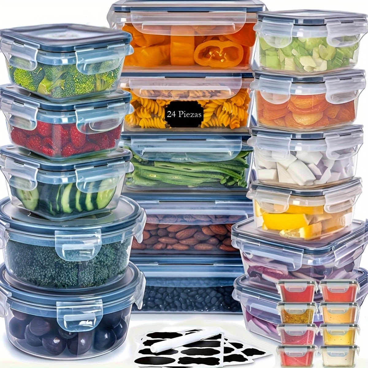 Cat Shop Boys - Lioaah 24 Piece Food Storage Containers Set with Easy Snap Lids (24 Lids + 24 Containers) - Airtight Plastic Containers for Pantry & Kitchen Organization - BPA - Free with Free Labels & Marker