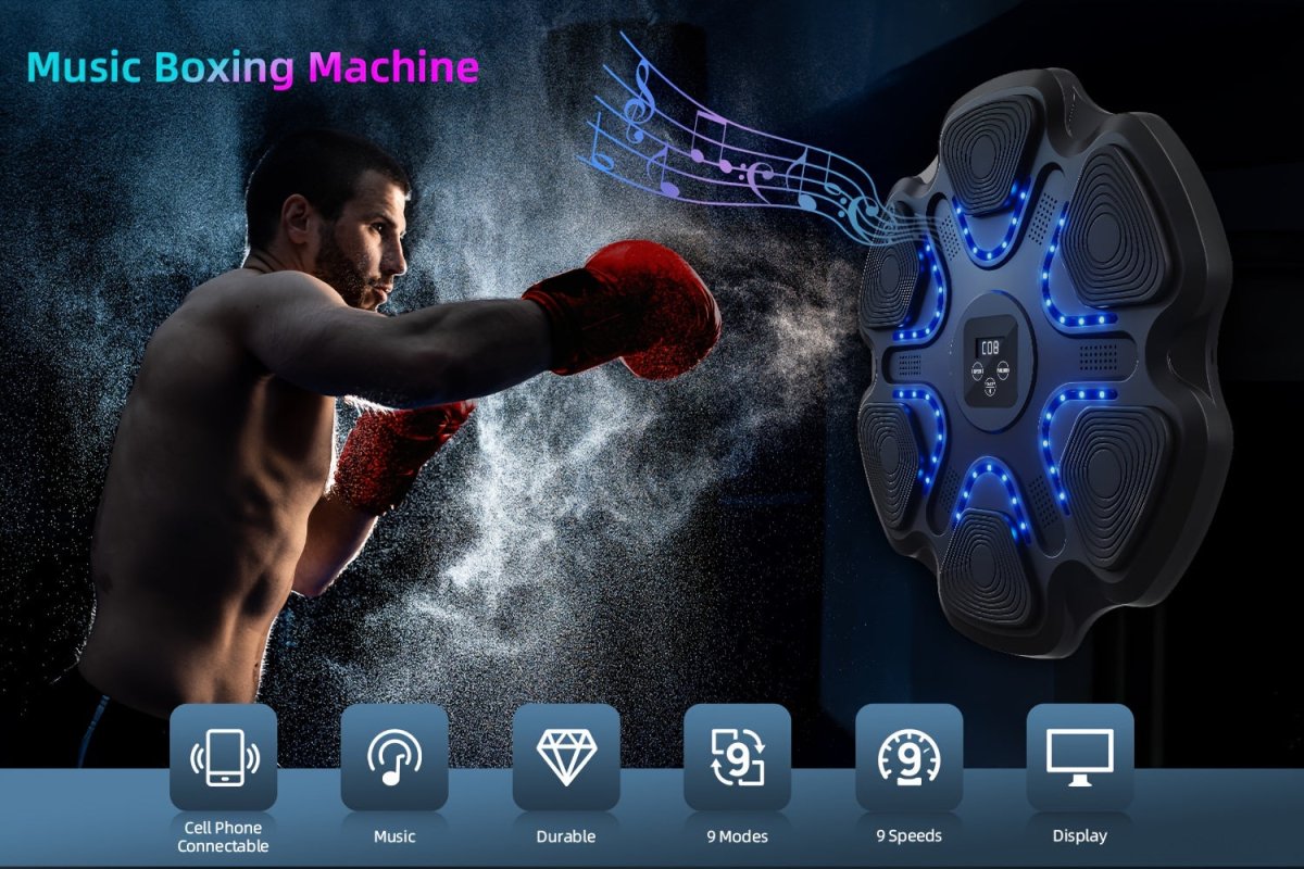 Cat Shop Boys - LOVEWE Music Boxing Trainer with Gloves - Interactive Fitness & Reflex Training Gear for Adults, USB Rechargeable, Wireless - Enabled, Wall - Mounted Boxing Target with LED Lights & Sound, Home Workout Equipment