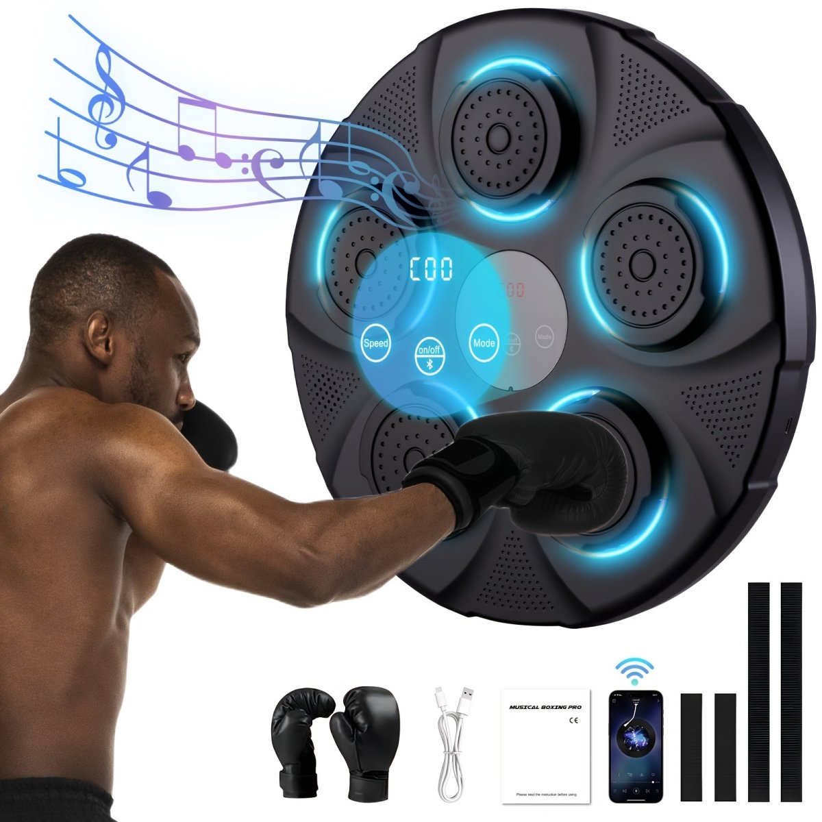 Cat Shop Boys - LOVEWE Music Boxing Trainer with Gloves - Interactive Fitness & Reflex Training Gear for Adults, USB Rechargeable, Wireless - Enabled, Wall - Mounted Boxing Target with LED Lights & Sound, Home Workout Equipment