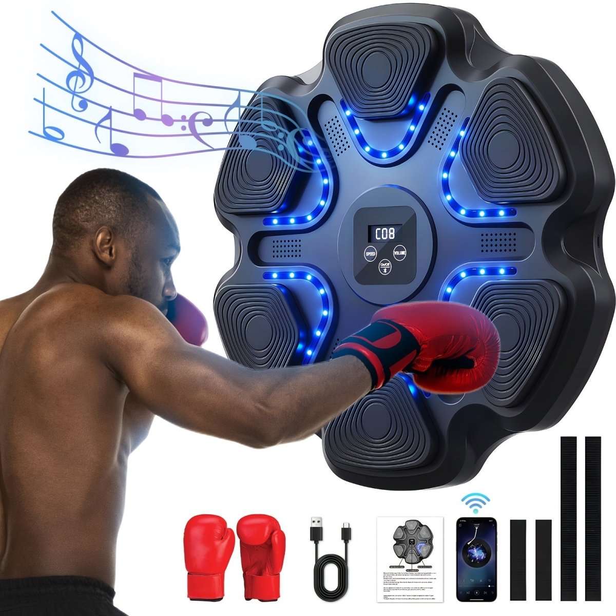 Cat Shop Boys - LOVEWE Music Boxing Trainer with Gloves - Interactive Fitness & Reflex Training Gear for Adults, USB Rechargeable, Wireless - Enabled, Wall - Mounted Boxing Target with LED Lights & Sound, Home Workout Equipment