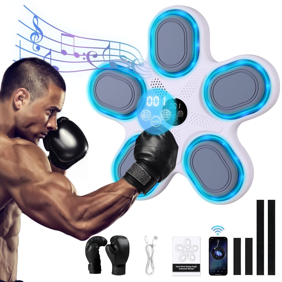 Cat Shop Boys - LOVEWE Music Boxing Trainer with Gloves - Interactive Fitness & Reflex Training Gear for Adults, USB Rechargeable, Wireless - Enabled, Wall - Mounted Boxing Target with LED Lights & Sound, Home Workout Equipment