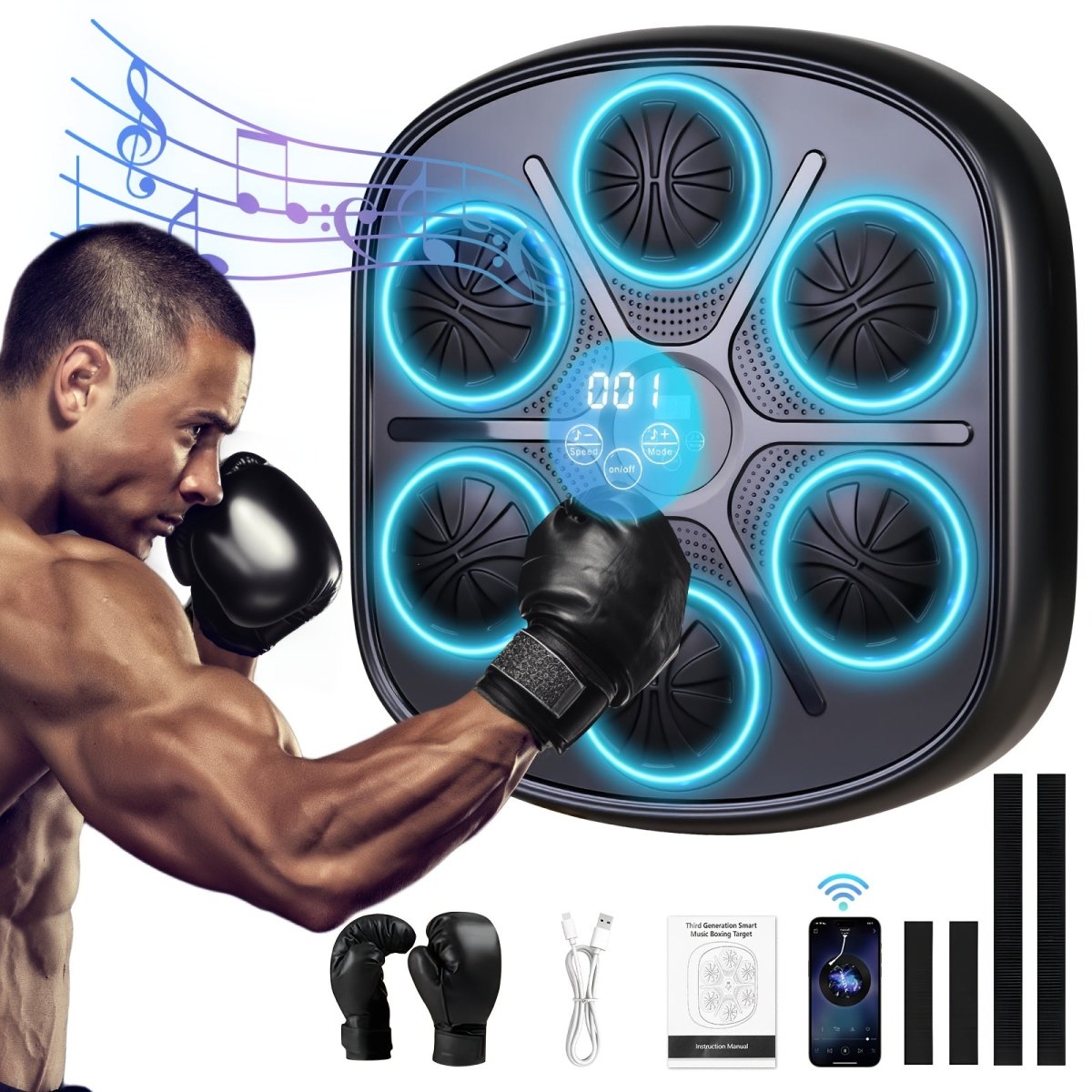 Cat Shop Boys - LOVEWE Music Boxing Trainer with Gloves - Interactive Fitness & Reflex Training Gear for Adults, USB Rechargeable, Wireless - Enabled, Wall - Mounted Boxing Target with LED Lights & Sound, Home Workout Equipment