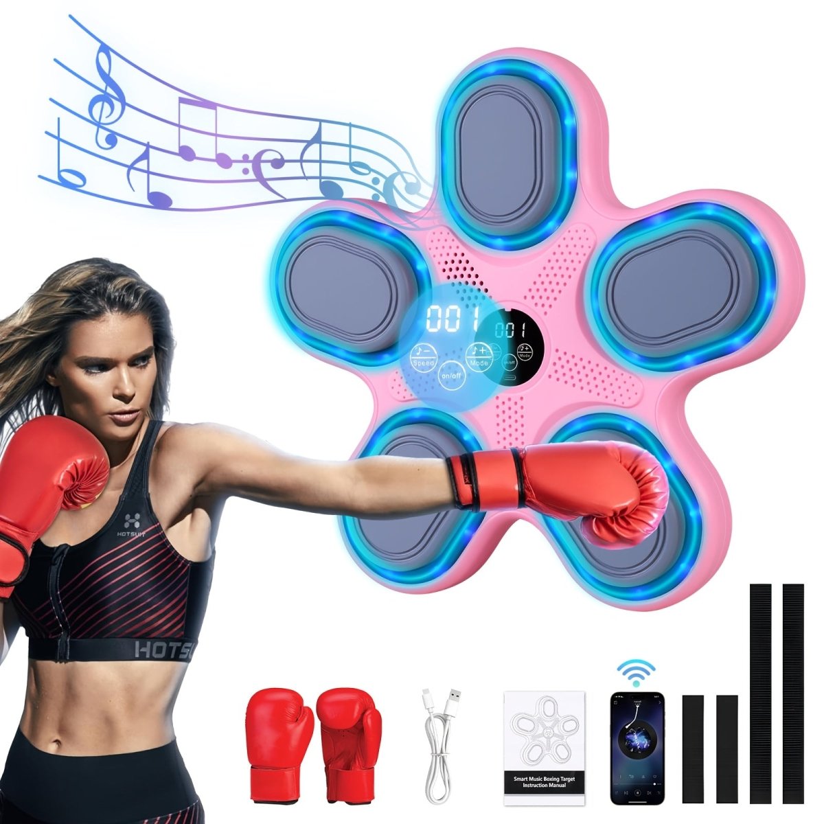 Cat Shop Boys - LOVEWE Music Boxing Trainer with Gloves - Interactive Fitness & Reflex Training Gear for Adults, USB Rechargeable, Wireless - Enabled, Wall - Mounted Boxing Target with LED Lights & Sound, Home Workout Equipment