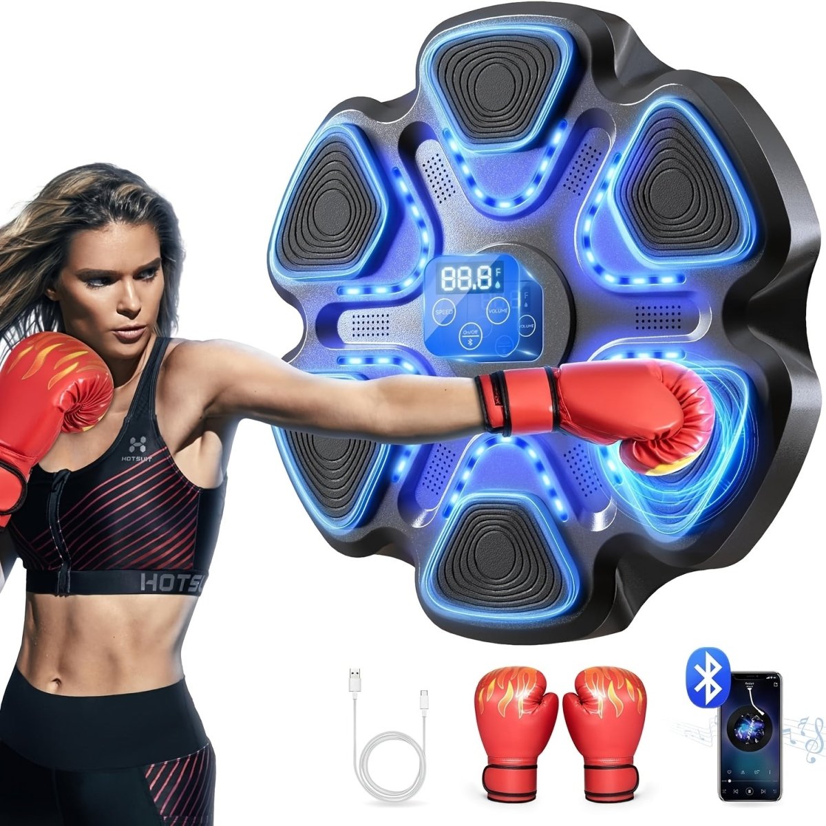 Cat Shop Boys - LOVEWE Music Boxing Trainer with Gloves - Interactive Fitness & Reflex Training Gear for Adults, USB Rechargeable, Wireless - Enabled, Wall - Mounted Boxing Target with LED Lights & Sound, Home Workout Equipment