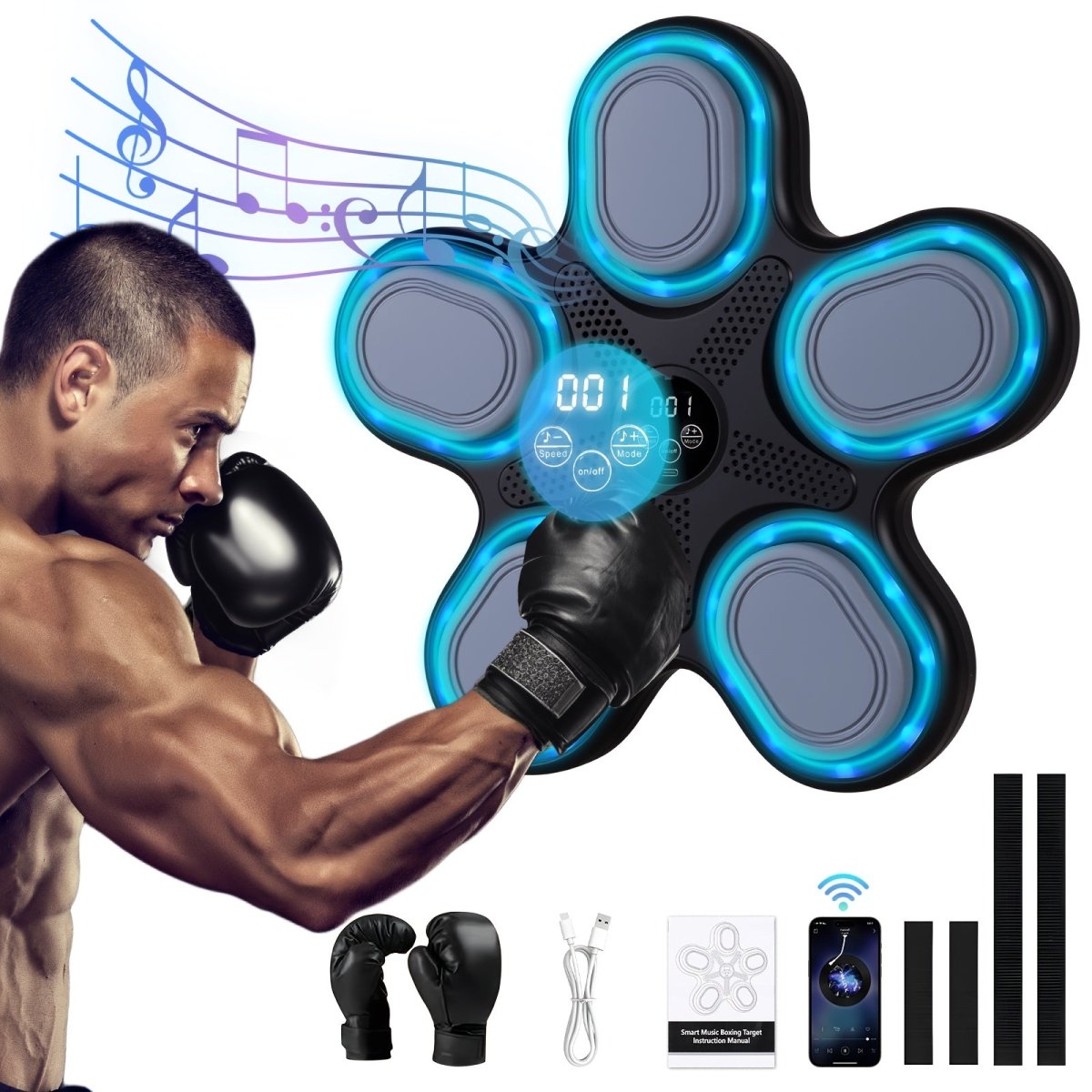 Cat Shop Boys - LOVEWE Music Boxing Trainer with Gloves - Interactive Fitness & Reflex Training Gear for Adults, USB Rechargeable, Wireless - Enabled, Wall - Mounted Boxing Target with LED Lights & Sound, Home Workout Equipment