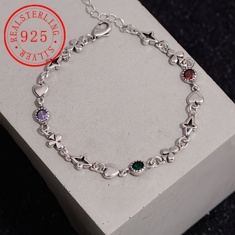 Cat Shop Boys - Luxurious 925 Sterling Silvery Star Charm Bracelet with Colorful Cubic Zirconia - Perfect Gift for Her, July Birthstone, All - Season Wear