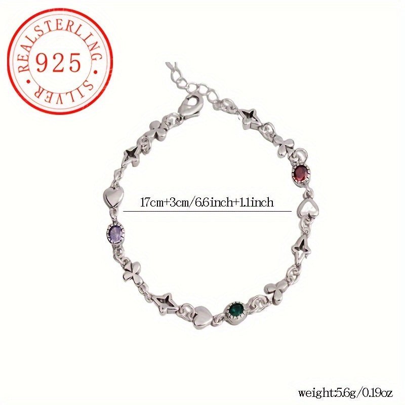 Cat Shop Boys - Luxurious 925 Sterling Silvery Star Charm Bracelet with Colorful Cubic Zirconia - Perfect Gift for Her, July Birthstone, All - Season Wear