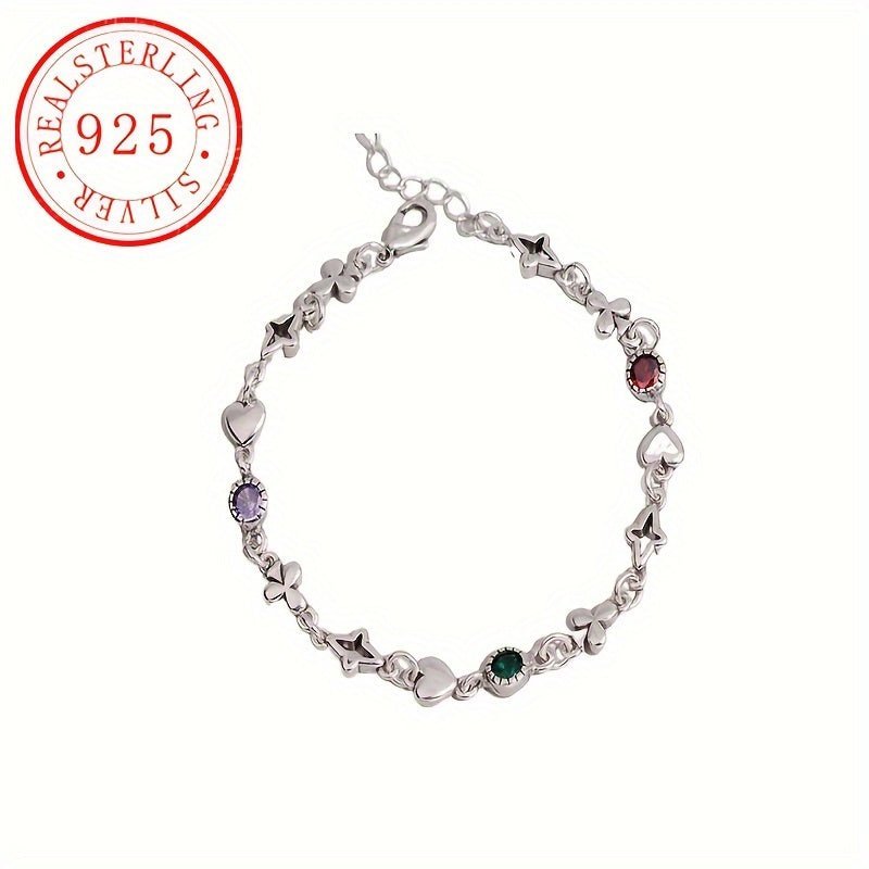 Cat Shop Boys - Luxurious 925 Sterling Silvery Star Charm Bracelet with Colorful Cubic Zirconia - Perfect Gift for Her, July Birthstone, All - Season Wear