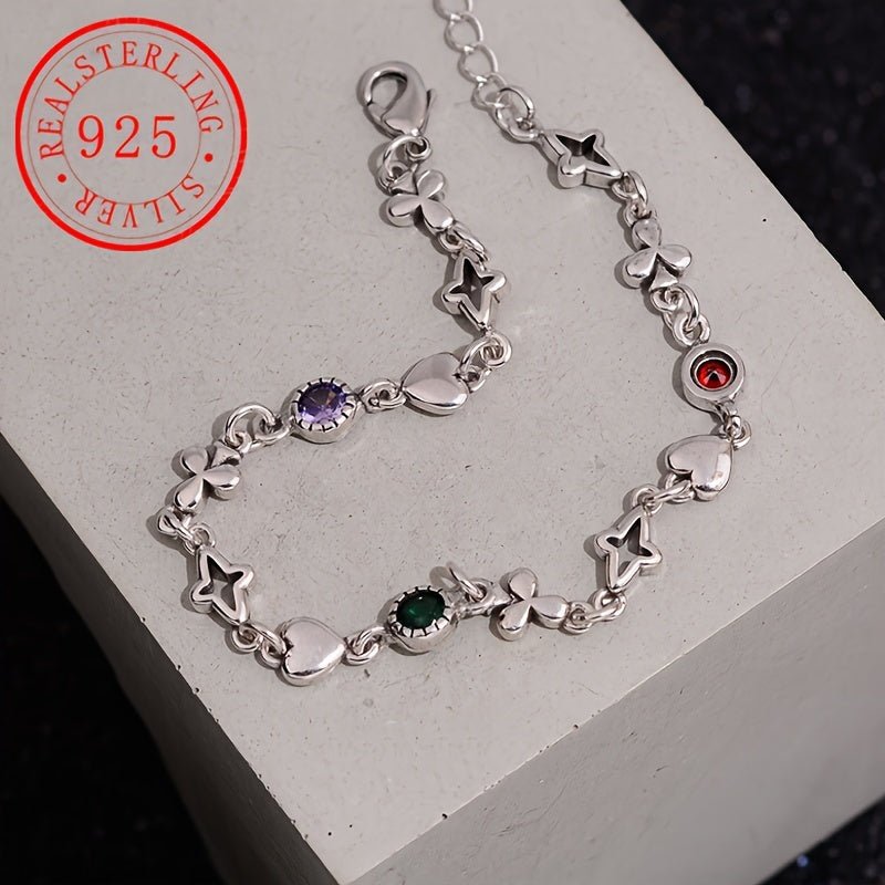 Cat Shop Boys - Luxurious 925 Sterling Silvery Star Charm Bracelet with Colorful Cubic Zirconia - Perfect Gift for Her, July Birthstone, All - Season Wear