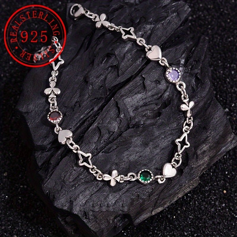 Cat Shop Boys - Luxurious 925 Sterling Silvery Star Charm Bracelet with Colorful Cubic Zirconia - Perfect Gift for Her, July Birthstone, All - Season Wear