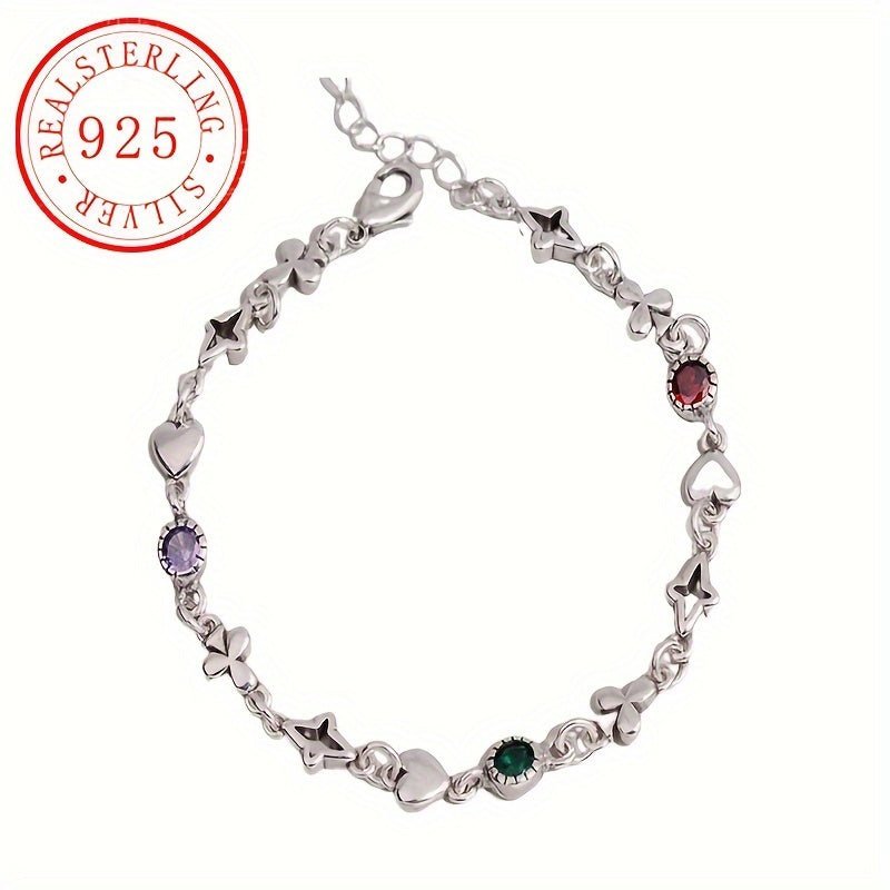 Cat Shop Boys - Luxurious 925 Sterling Silvery Star Charm Bracelet with Colorful Cubic Zirconia - Perfect Gift for Her, July Birthstone, All - Season Wear