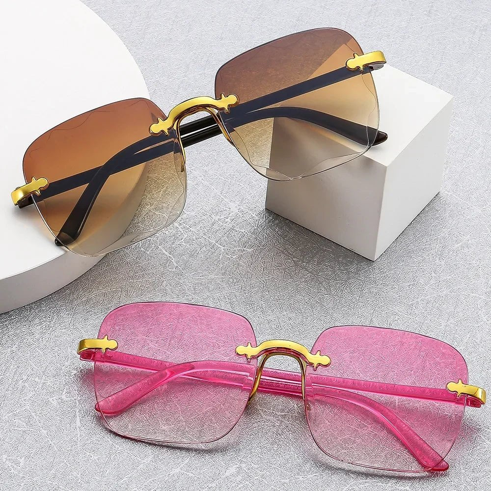 Cat Shop Boys - Luxury Sunglasses Europe and The United States Rimless Square Fashion Glasses Ladies Street Shoot Catwalk Sunglasses