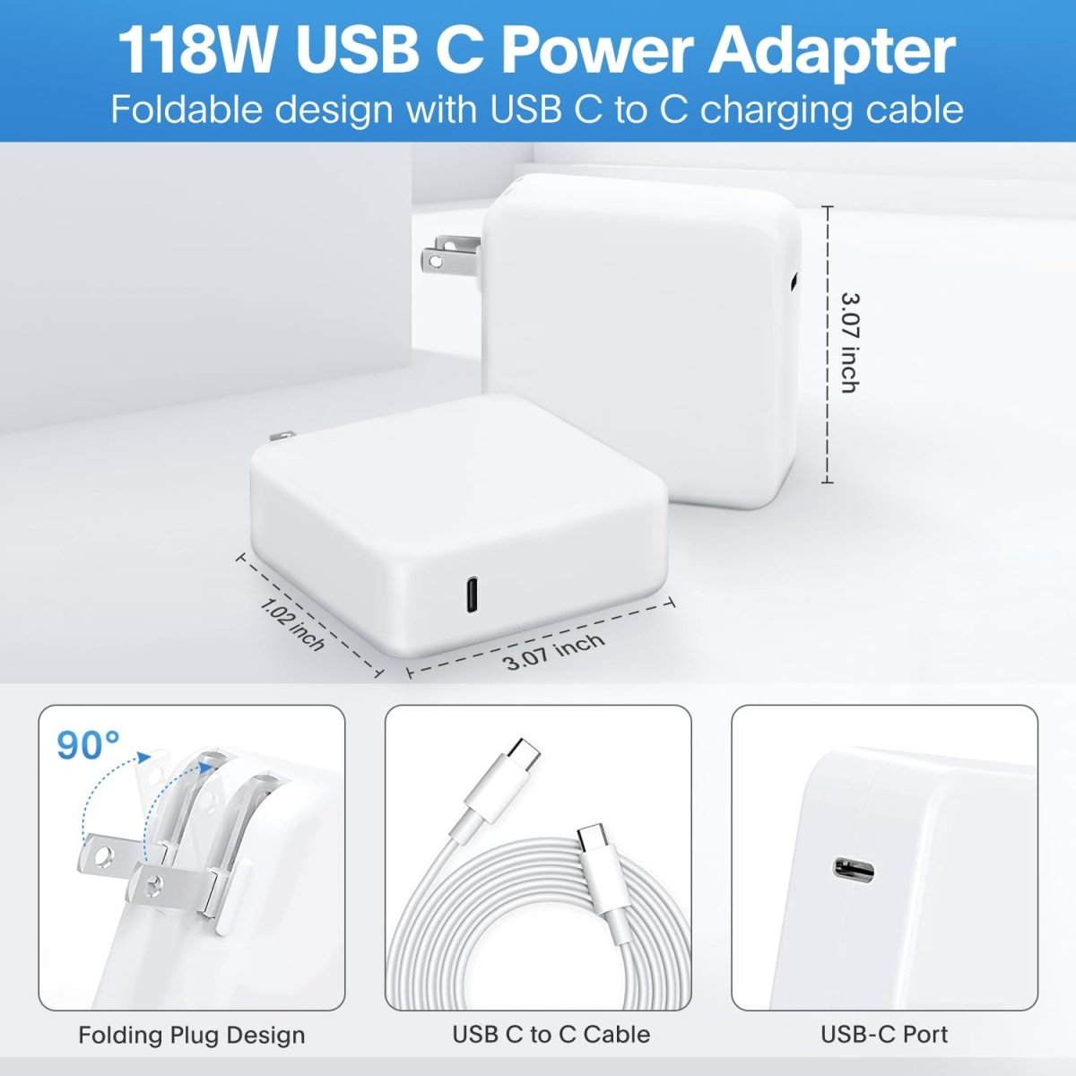 Cat Shop Boys - Mac Book Pro Charger - 118W USB C Charger Fast Charger Compatible with USB C Port MacBook pro/Air, M1 M2 M3 M4, ipad Pro, Samsung Galaxy and All USB C Device, Include Charge Cable