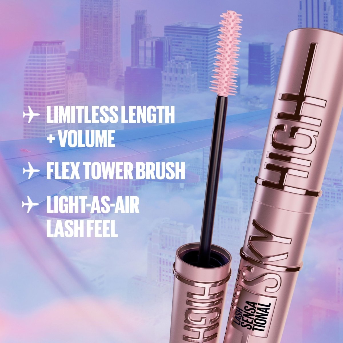 Cat Shop Boys - Maybelline Lash Sensational Sky High Washable Mascara Makeup, Volumizing, Lengthening, Defining, Curling, Multiplying, Buildable Formula, Blackest Black, 1 Count