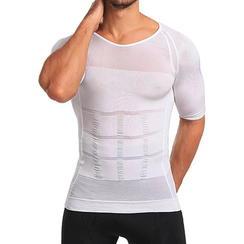 Cat Shop Boys - Men Body Shapers Fitness Elastic Abdomen Tight Fitting Short Sleeve Shirt Tank Tops Shape Underwear Slimming Boobs Shaping