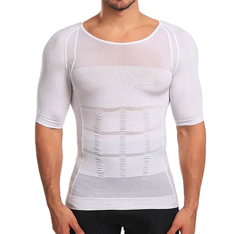 Cat Shop Boys - Men Body Shapers Fitness Elastic Abdomen Tight Fitting Short Sleeve Shirt Tank Tops Shape Underwear Slimming Boobs Shaping