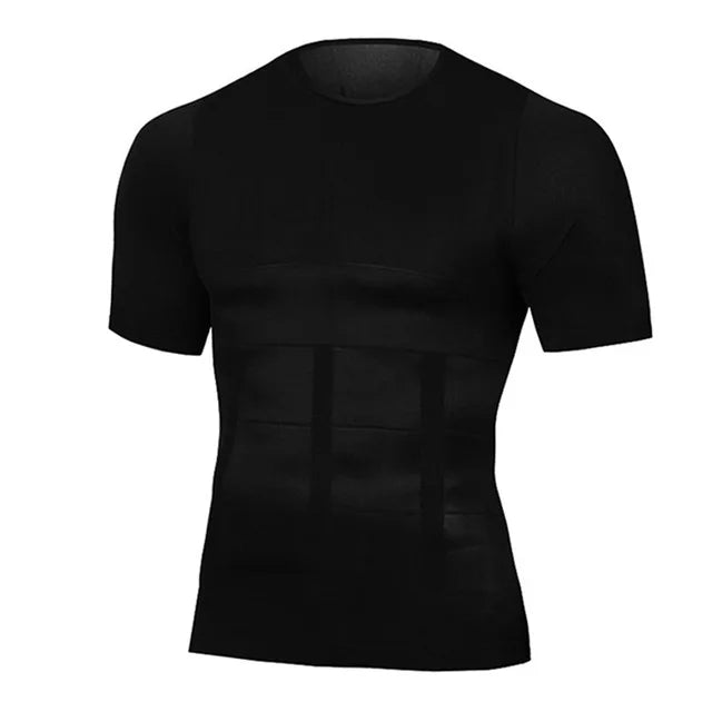 Cat Shop Boys - Men Body Shapers Fitness Elastic Abdomen Tight Fitting Short Sleeve Shirt Tank Tops Shape Underwear Slimming Boobs Shaping