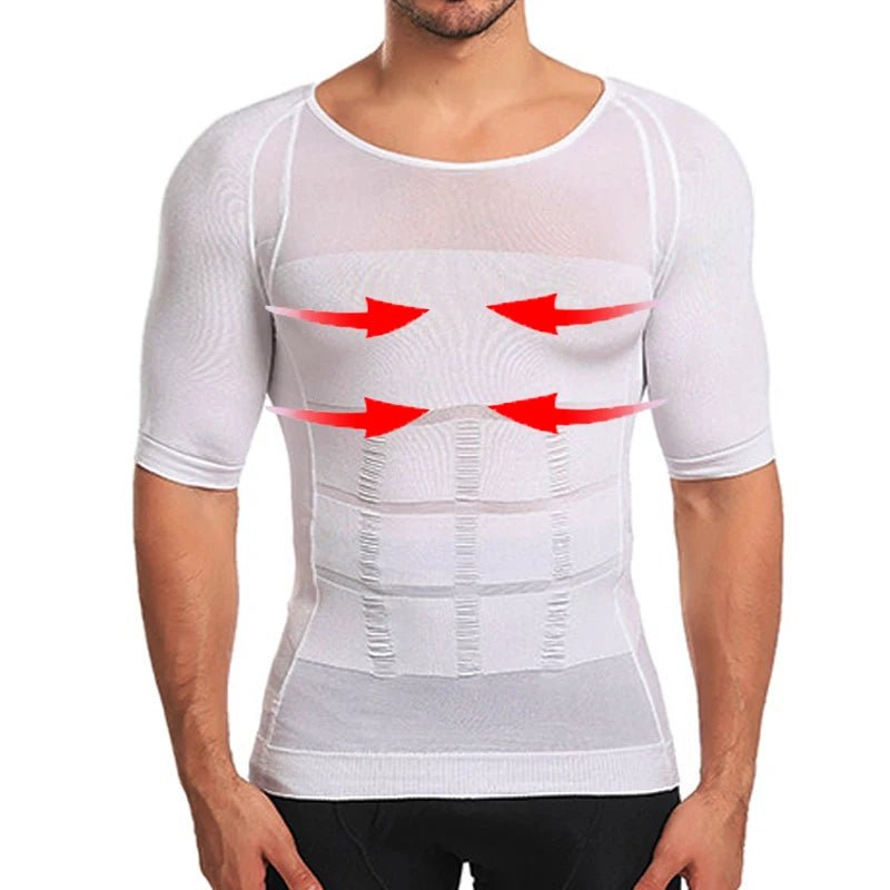 Cat Shop Boys - Men Body Shapers Fitness Elastic Abdomen Tight Fitting Short Sleeve Shirt Tank Tops Shape Underwear Slimming Boobs Shaping