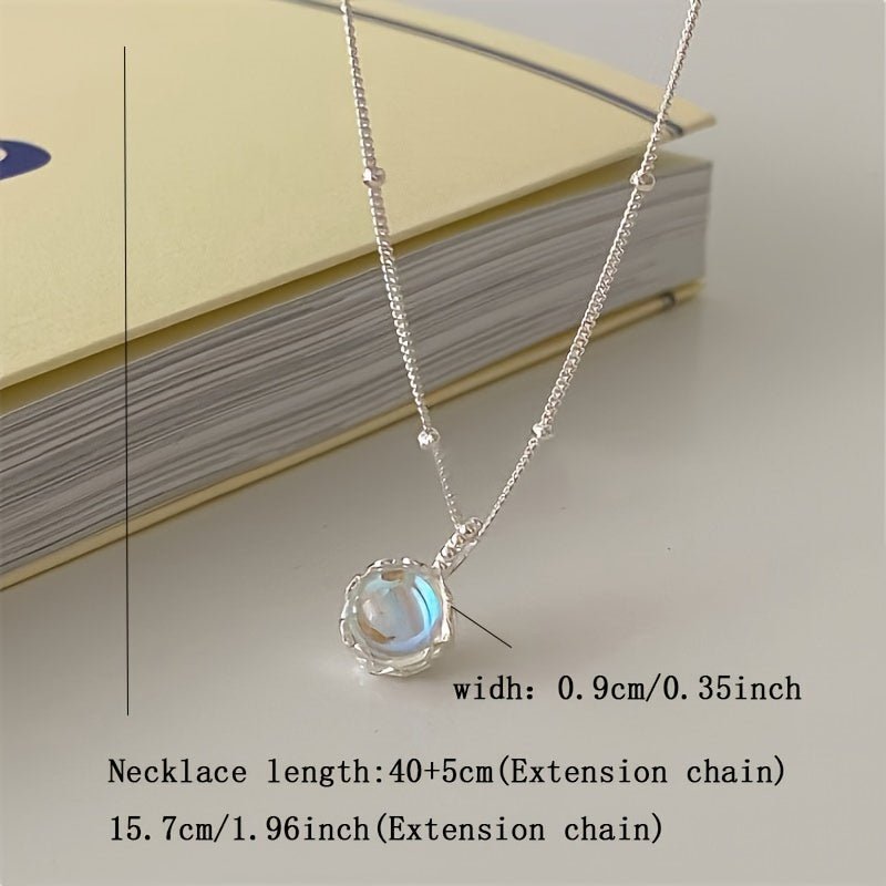 Cat Shop Boys - Minimalist S925 Silver Moonstone Round Pendant Necklace With A Sense Of Unique Design, Exuding A High - end And Sophisticated Clavicle Chain For Women