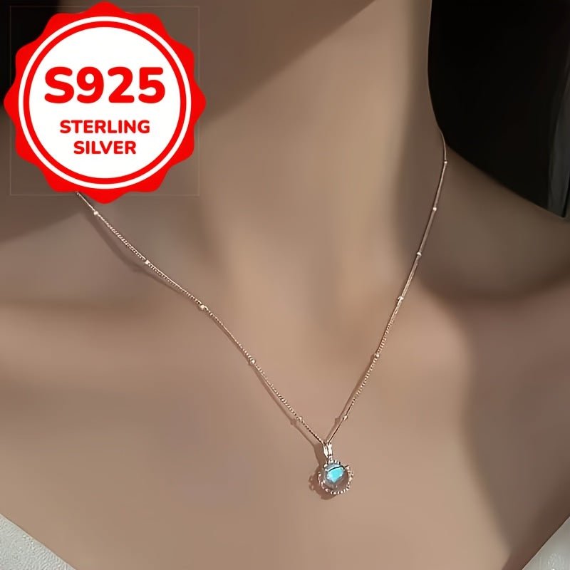 Cat Shop Boys - Minimalist S925 Silver Moonstone Round Pendant Necklace With A Sense Of Unique Design, Exuding A High - end And Sophisticated Clavicle Chain For Women