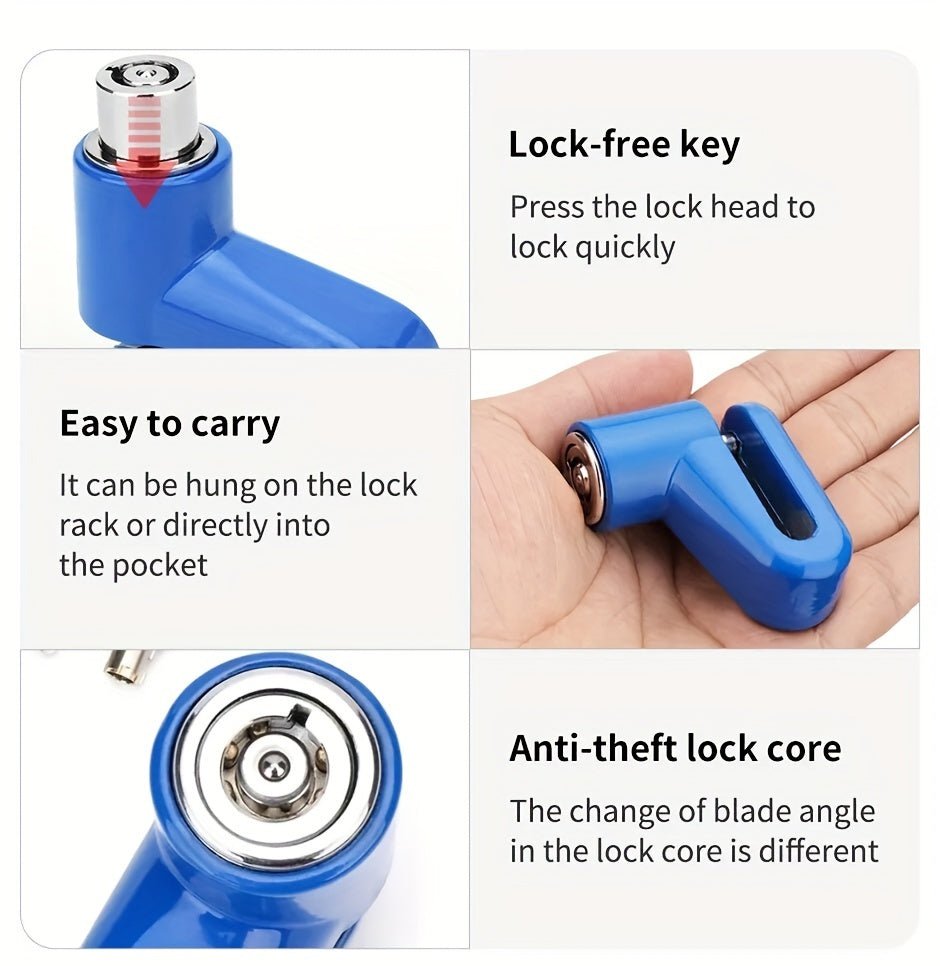 Cat Shop Boys - Motorcycle Safety Disc Brake Lock, Anti - theft Wheel Rotor Lock, 7mm Pin for Scooter Bike, Durable Steel Construction, Road & Mountain Bike Security with 2 Keys and Mounting Bracket