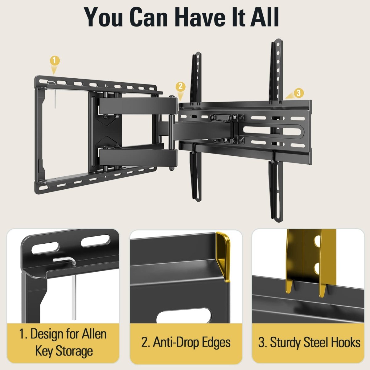 Cat Shop Boys - Mounting Dream TV Wall Mount for 32 - 65 Inch TV, TV Mount with Swivel and Tilt, Full Motion TV Bracket with Articulating Dual Arms, Fits 16inch Studs, Max VESA 400X400 mm, 99lbs, MD2380