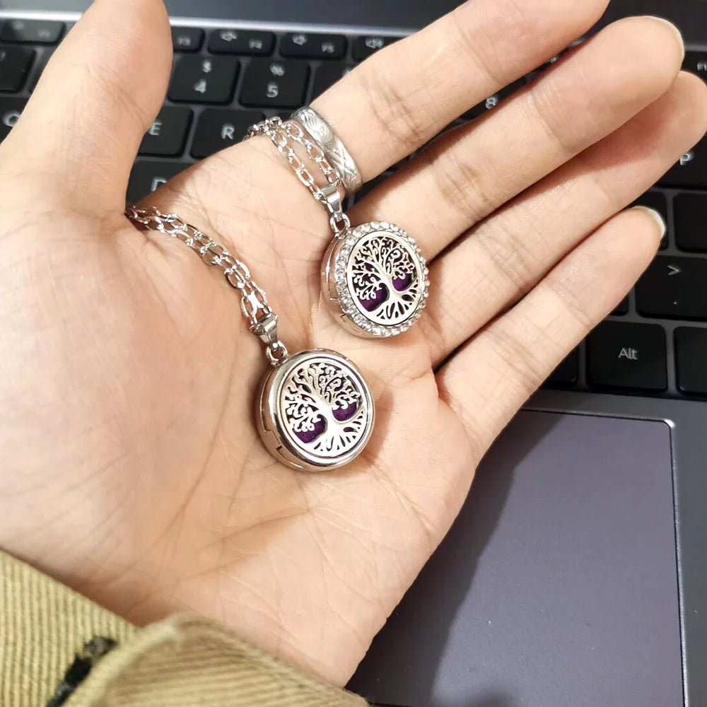 Cat Shop Boys - New Tree Of Life Aromatherapy Necklace Stainless Steel Essential Oil Diffuser Amulet Perfume Locket Pendant Women Jewelry Gift