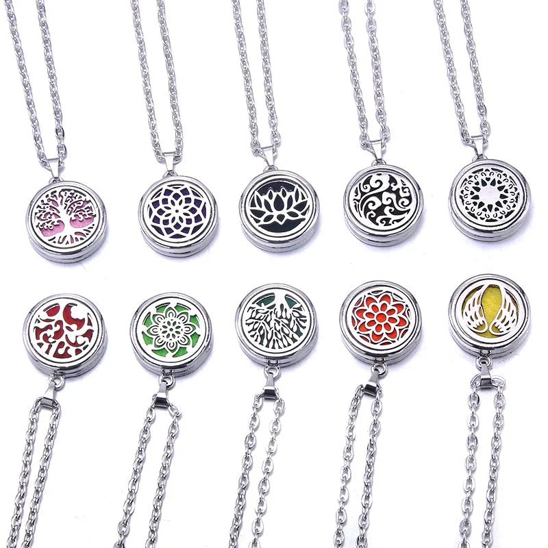 Cat Shop Boys - New Tree Of Life Aromatherapy Necklace Stainless Steel Essential Oil Diffuser Amulet Perfume Locket Pendant Women Jewelry Gift