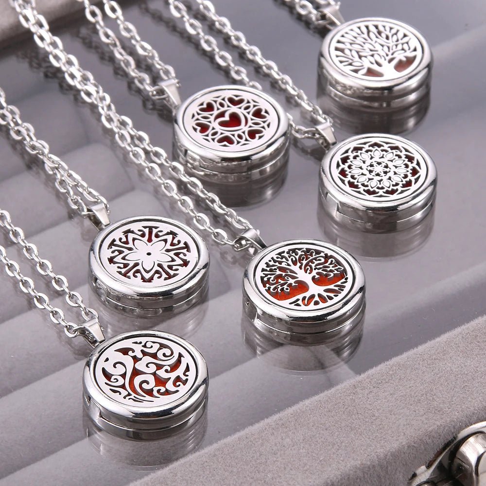 Cat Shop Boys - New Tree Of Life Aromatherapy Necklace Stainless Steel Essential Oil Diffuser Amulet Perfume Locket Pendant Women Jewelry Gift