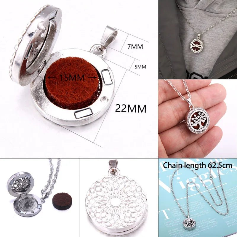 Cat Shop Boys - New Tree Of Life Aromatherapy Necklace Stainless Steel Essential Oil Diffuser Amulet Perfume Locket Pendant Women Jewelry Gift