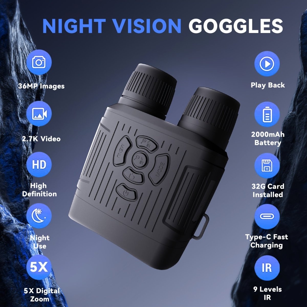 Cat Shop Boys - Night Vision Binoculars For Outdoor, Infrared Night Vision Goggles For Adults, 32GB Card To Save Photos And Videos For Camping Hunting & Security