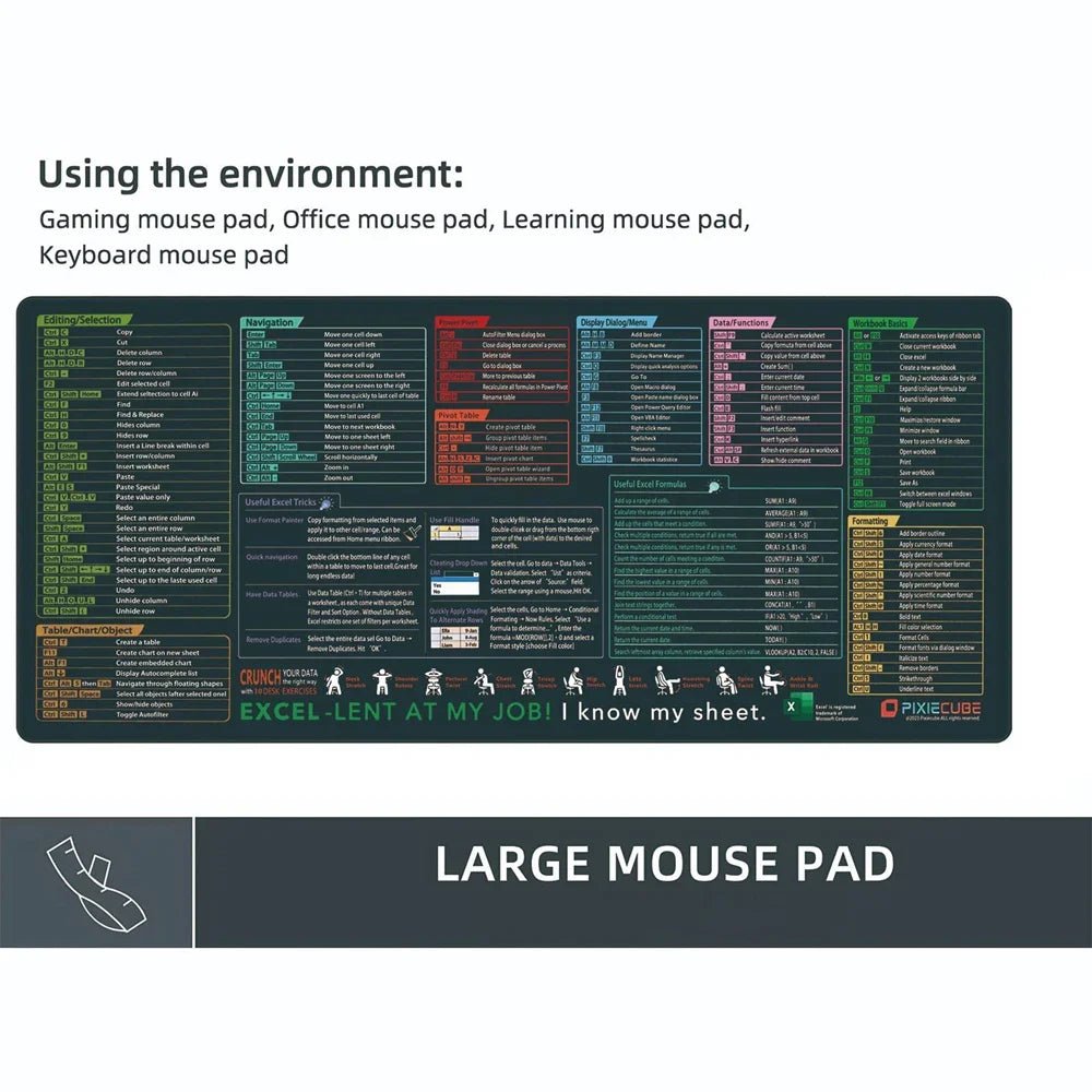 Cat Shop Boys - Office Shortcuts Mouse Pad Large Extended Excel Powerpoint Word Software Mousepad Programmer Non - Slip Rubber Gaming Desk Mat