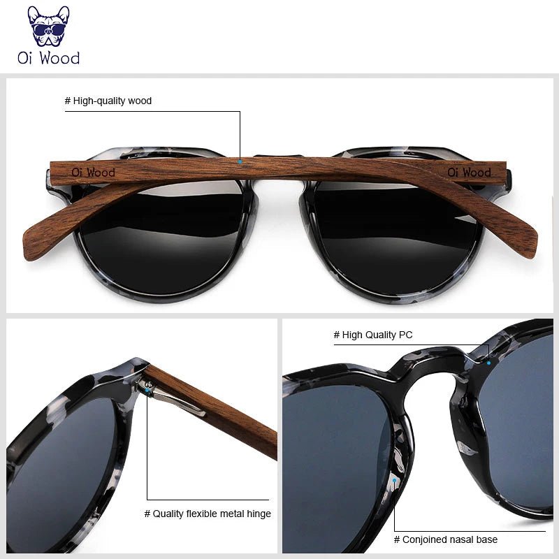 Cat Shop Boys - Oi Wood Sunglasses Women Men's Sun Glasses Walnut Wood Round Eyeglasses Red LensTortoise Shell Frames