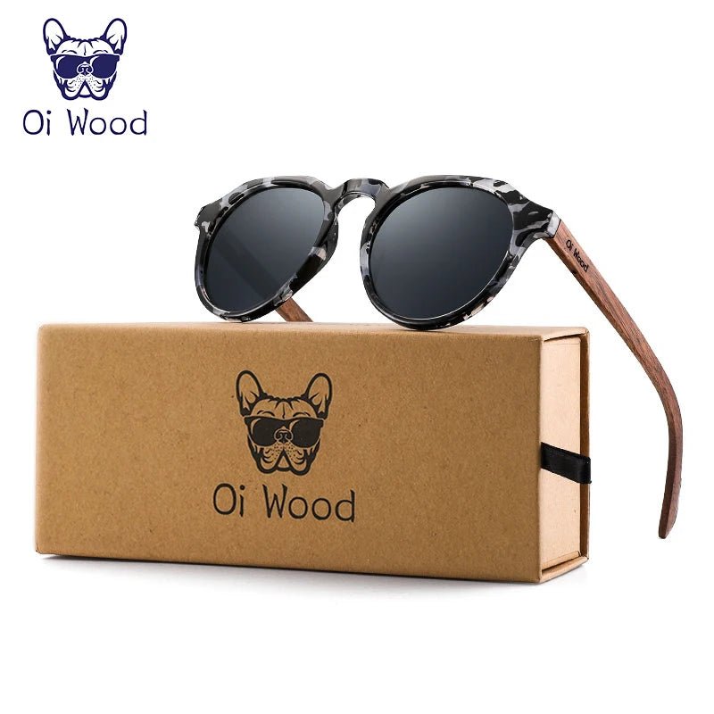 Cat Shop Boys - Oi Wood Sunglasses Women Men's Sun Glasses Walnut Wood Round Eyeglasses Red LensTortoise Shell Frames