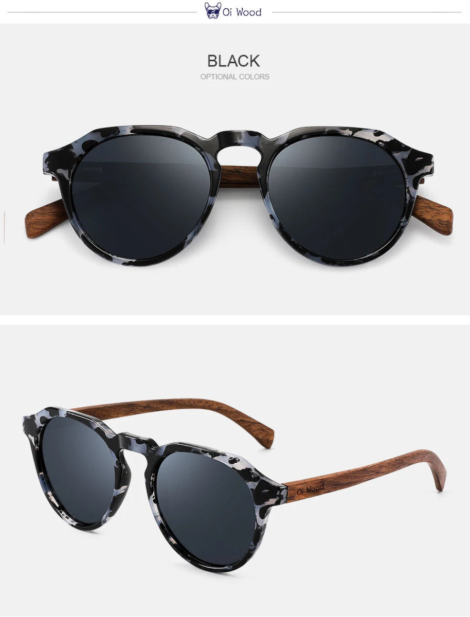 Cat Shop Boys - Oi Wood Sunglasses Women Men's Sun Glasses Walnut Wood Round Eyeglasses Red LensTortoise Shell Frames