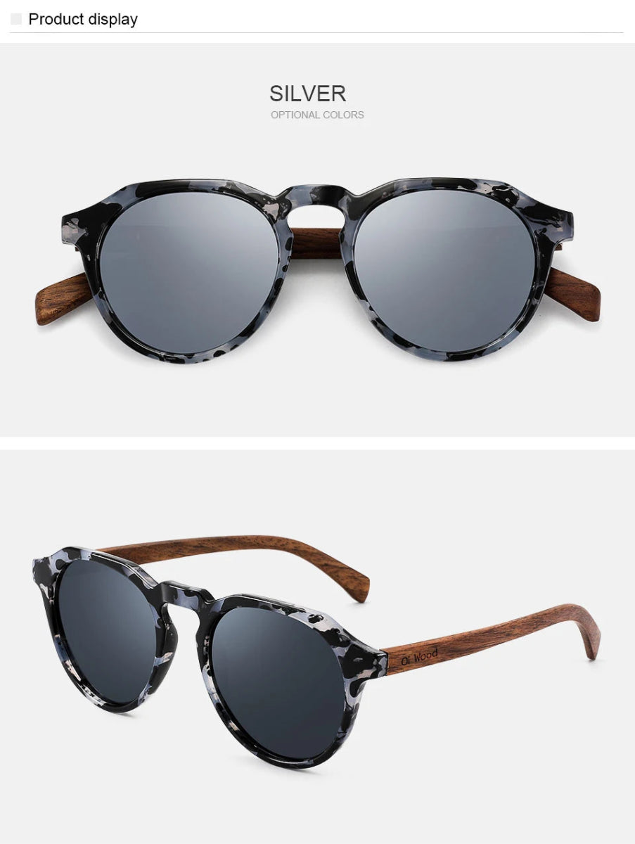 Cat Shop Boys - Oi Wood Sunglasses Women Men's Sun Glasses Walnut Wood Round Eyeglasses Red LensTortoise Shell Frames