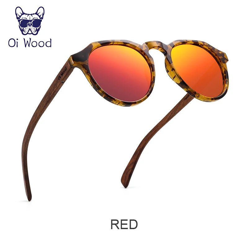 Cat Shop Boys - Oi Wood Sunglasses Women Men's Sun Glasses Walnut Wood Round Eyeglasses Red LensTortoise Shell Frames