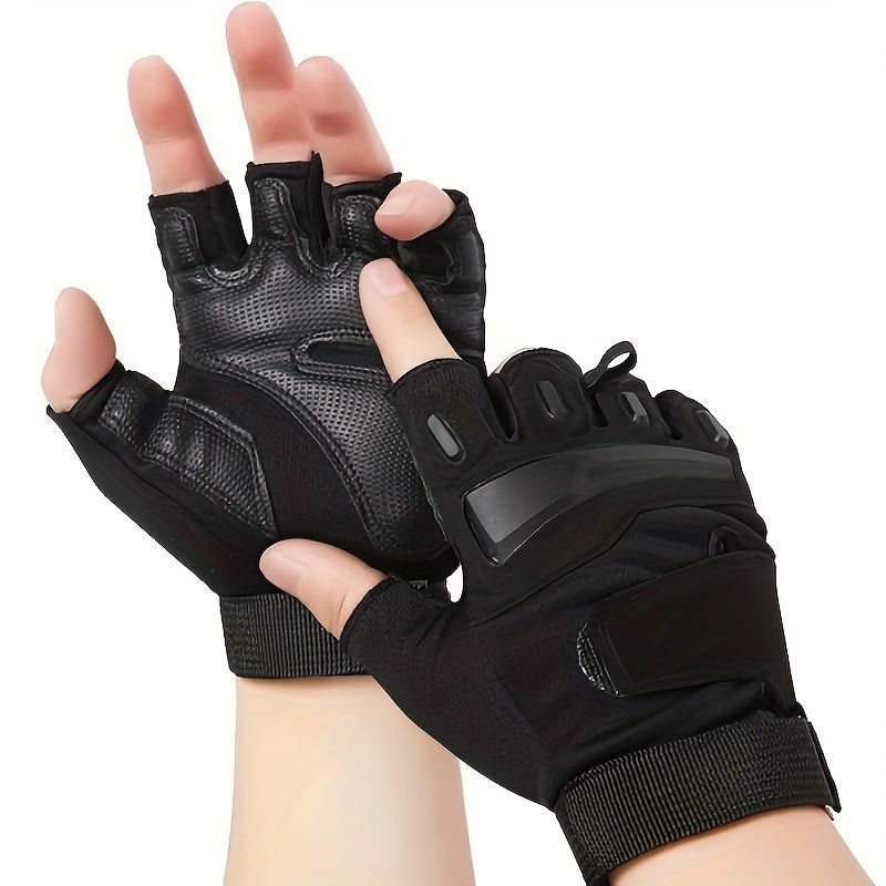 Cat Shop Boys - Pair of Tactical Half - Finger Gloves for Men & Women - Non - Slip, Breathable Nylon, Adjustable Wrist Strap for Outdoor Sports, Cycling, Motorcycling - Black, Bike Gloves