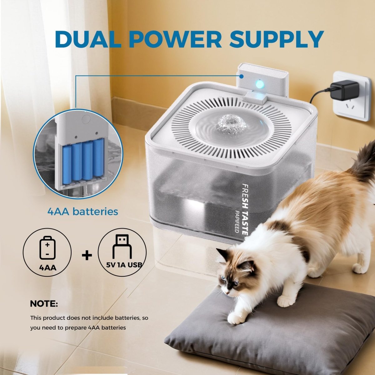 Cat Shop Boys - PAPIFEED Silent Leak Proof Cat Drinking Fountain 3 Liter Large Capacity, Semi - Transparent Visible Water Tank with Motion Sensor Function, Detachable Cat Fountain.