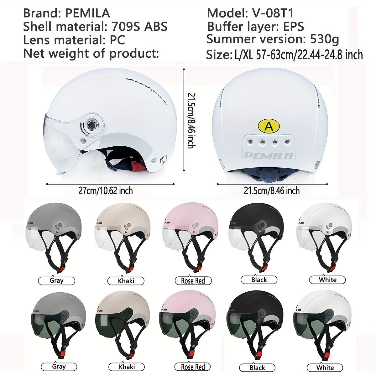 Cat Shop Boys - PEMILA Cycling Helmet with Visor, Suitable for Road And Mountain Biking, Features Reflective Stickers And Adjustable Fit for E - Bikes, Size L 22.44 - 24.8inch.