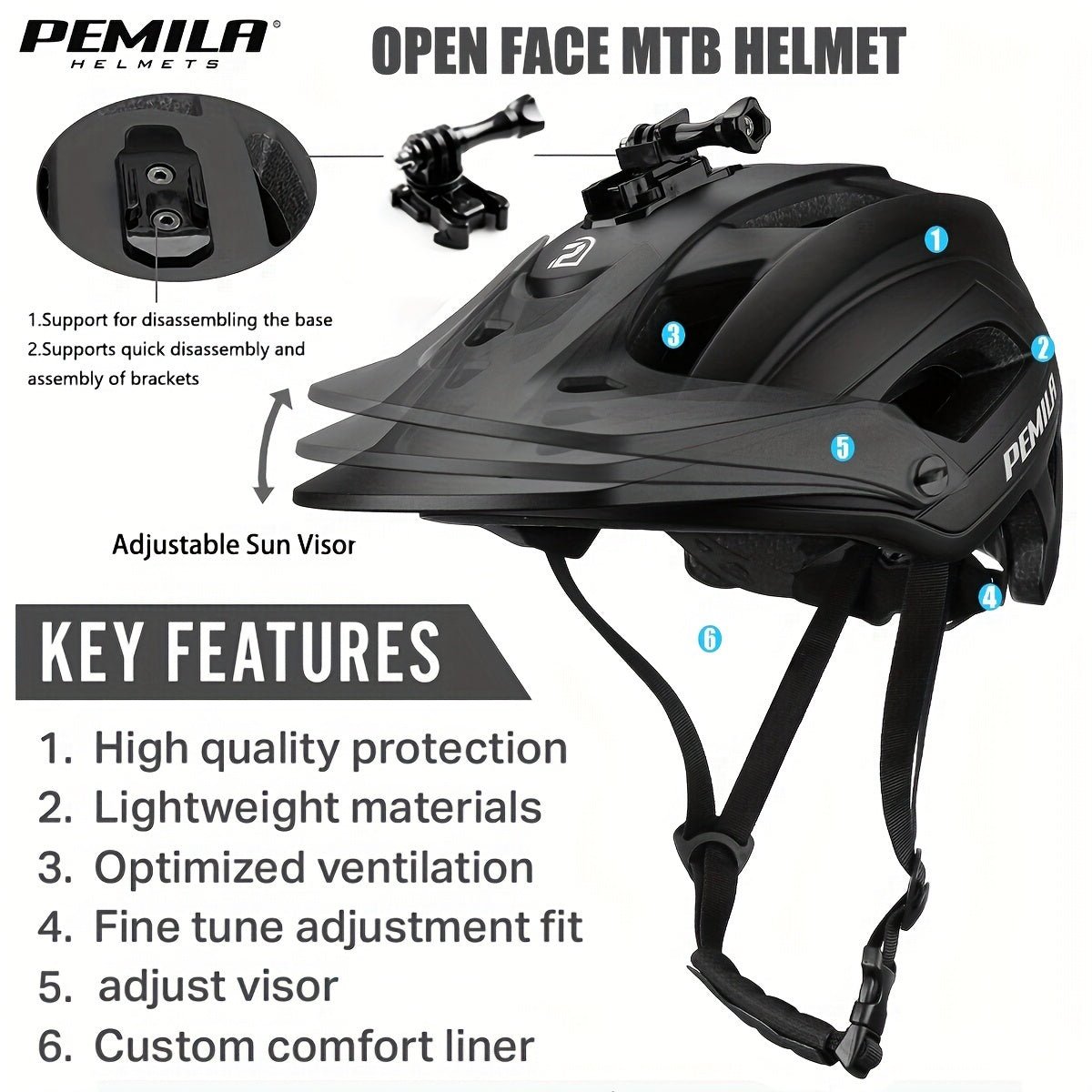 Cat Shop Boys - PEMILA Ultralight Cycling Helmet, Road Mtb Helmet Cycling Safety Cap, Racing Bike Equipments With Mutifunctional Base Bracket For Gopro Sports Camera And Headlights