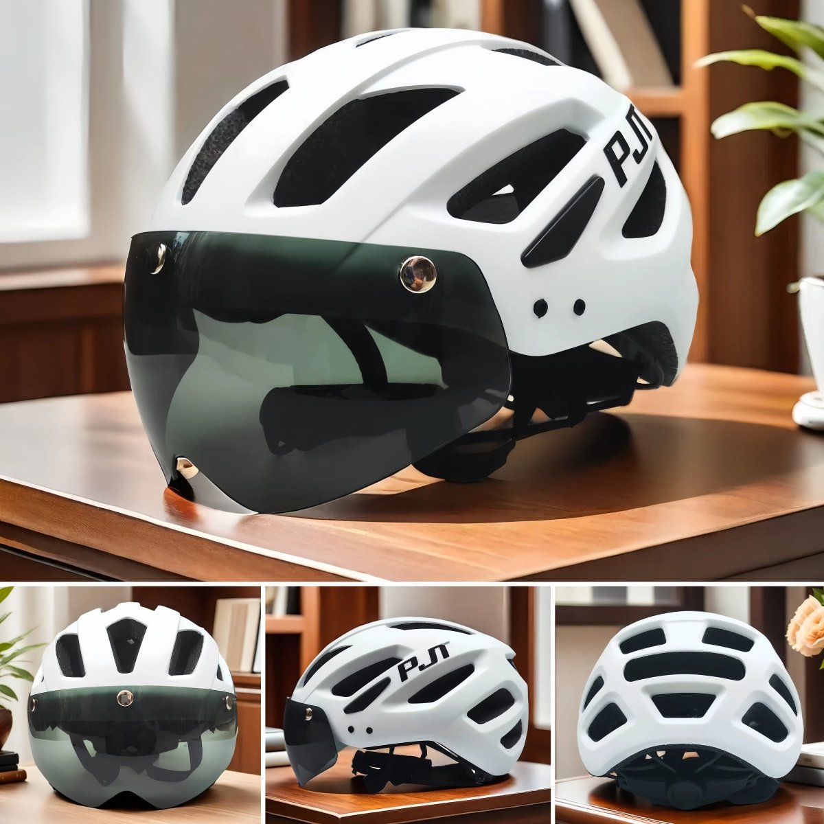 Cat Shop Boys - PJT 3 - in - 1 Lightweight Bicycle Helmet with Detachable Goggles & Sun Visor - Adjustable, Versatile for Road & Mountain Biking, Sleek White Design, PC+EPS Material, Fits 22.44 - 24.02" Head Circumference, Multifunctional, Road Cy