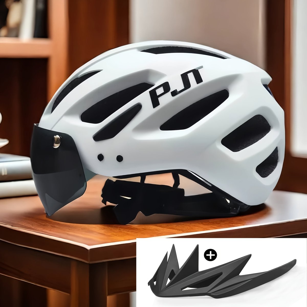 Cat Shop Boys - PJT 3 - in - 1 Lightweight Bicycle Helmet with Detachable Goggles & Sun Visor - Adjustable, Versatile for Road & Mountain Biking, Sleek White Design, PC+EPS Material, Fits 22.44 - 24.02" Head Circumference, Multifunctional, Road Cy