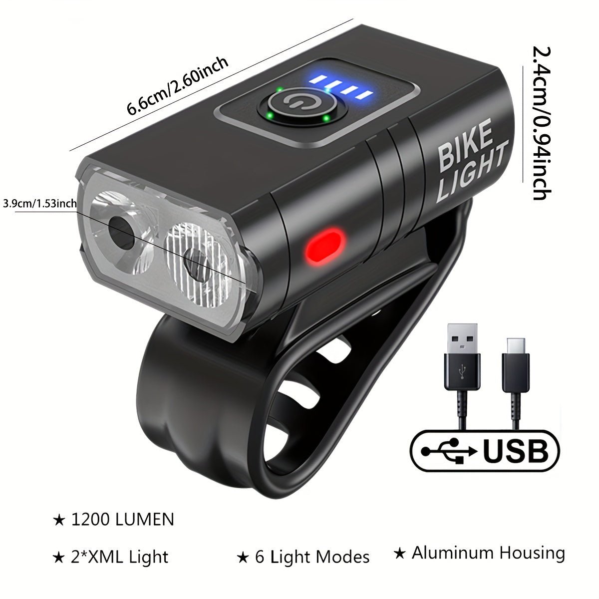 Cat Shop Boys - Portable LED Bike Light Set: USB Rechargeable Headlight, 6 Flash Light Modes, Aluminium Housing and Rear Light Saftey For Cycling, Biking & Motorcycling