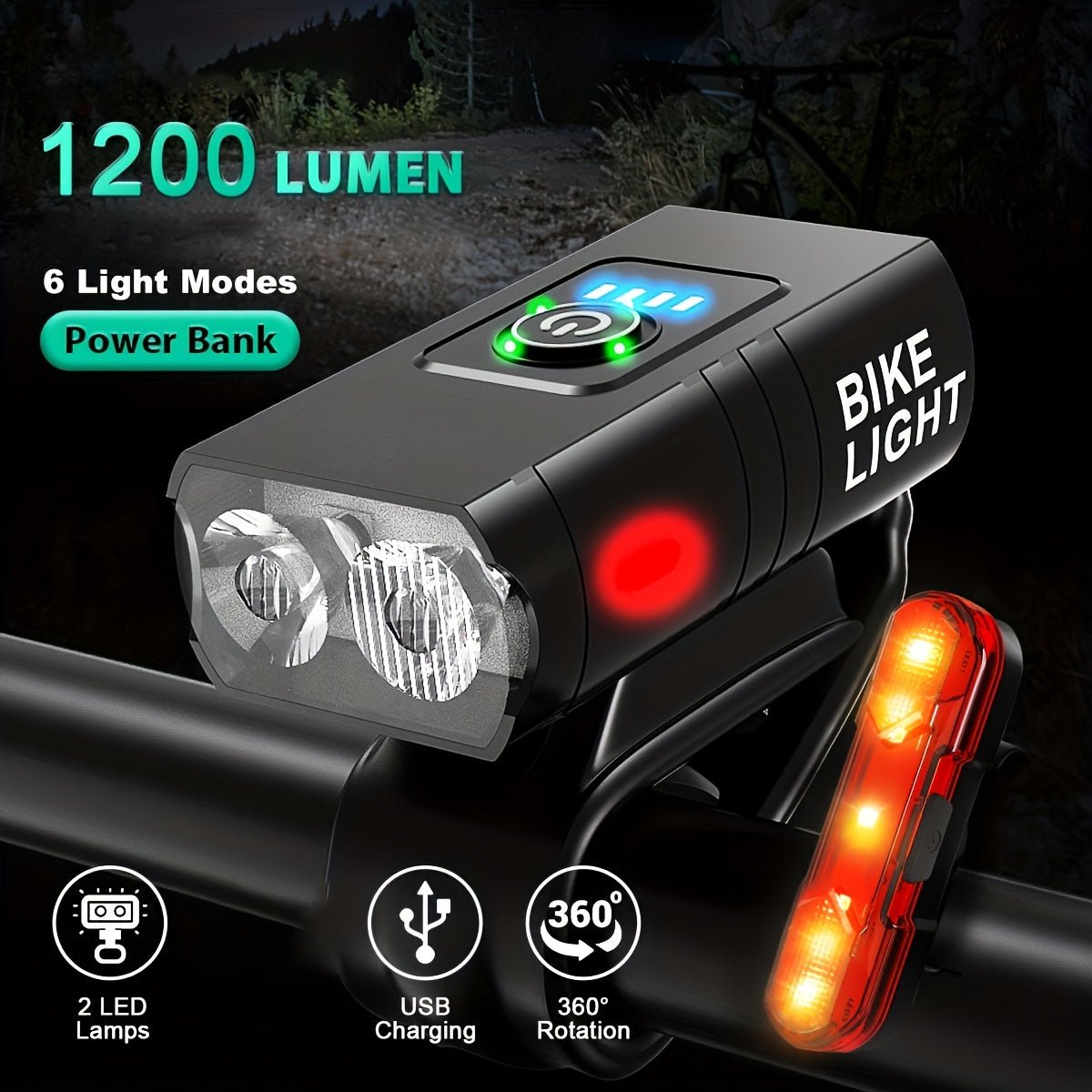 Cat Shop Boys - Portable LED Bike Light Set: USB Rechargeable Headlight, 6 Flash Light Modes, Aluminium Housing and Rear Light Saftey For Cycling, Biking & Motorcycling