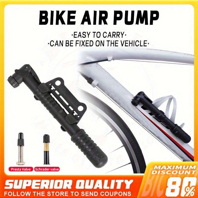 Cat Shop Boys - Portable Mini Bike Pump With Bracket, 120 PSI, Dual Valve Compatible With Presta & Schrader, Lightweight, Easy To Install, Bicycle Hand Pump For Road & Mountain Bikes