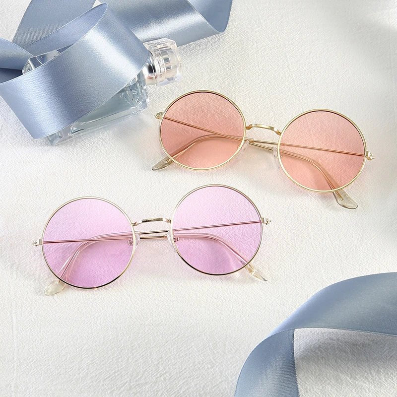 Cat Shop Boys - Purple Classic Round Sunglasses Woman Circle Oval Design Ladies Sunglasses Fashion Brand Alloy Ocean Mirror Oculos De Sol