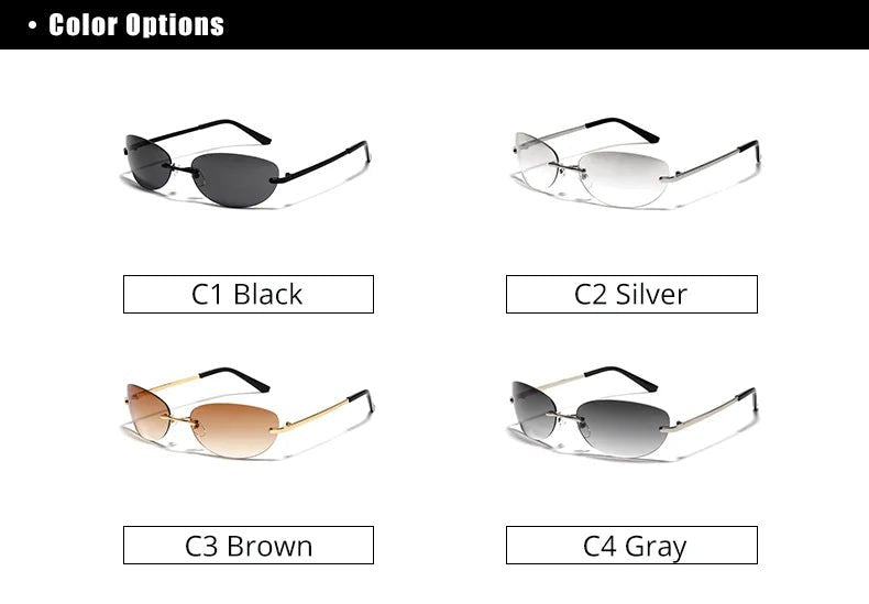 Cat Shop Boys - Ralferty Cool Rimless Cat Eye Sunglasses Women Men UV400 2024 Vintage Designer Steampunk Black Sun Glasses Male Retro Shades