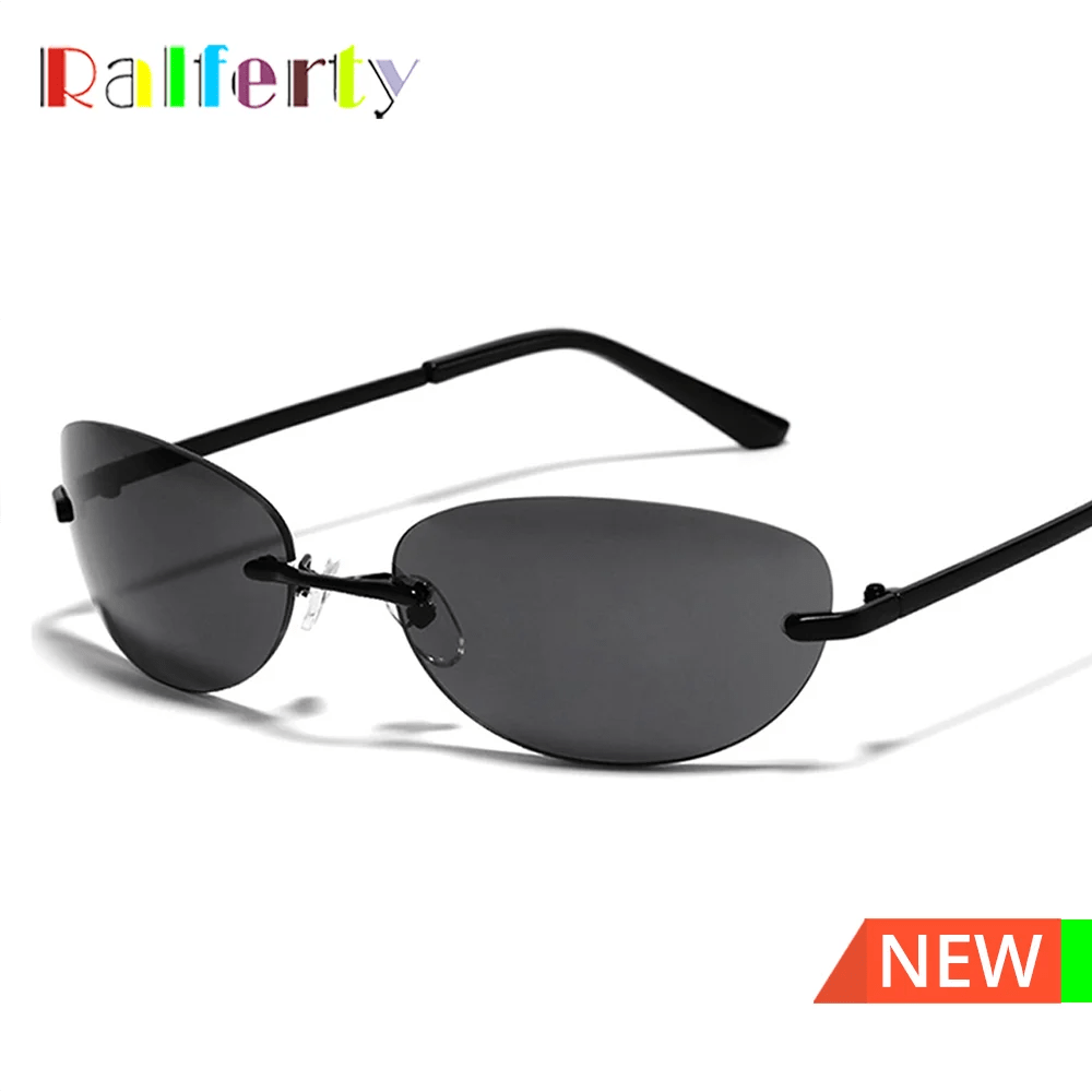 Cat Shop Boys - Ralferty Cool Rimless Cat Eye Sunglasses Women Men UV400 2024 Vintage Designer Steampunk Black Sun Glasses Male Retro Shades