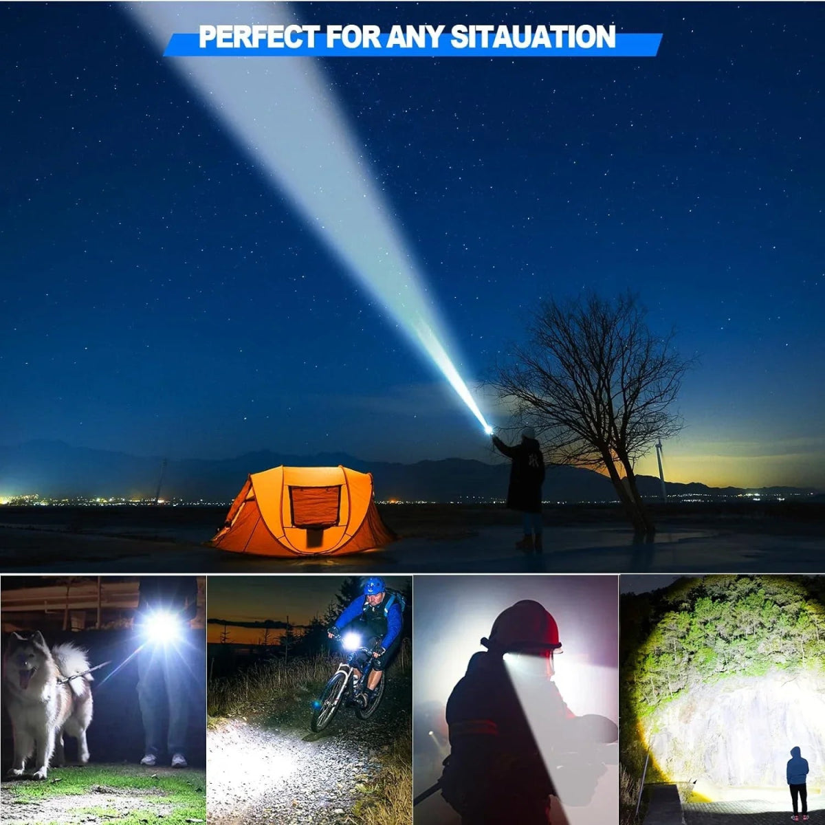 Cat Shop Boys - Rechargeable GT10 Flashlight Super Bright Portable Ultra Power Long Range Tactical Torch Lamp Outdoor Emergency Camping Lantern